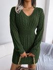 White FJØRNA cable-knit waist-hugging hip dress featuring a stylish, fitted design and cozy knitted texture.