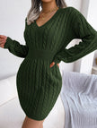 FJØRNA white cable-knit waist-hugging hip dress, stylish and fitted, shown on a model with a close-up view of the knit texture.