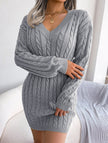 Grey cable-knit waist-hugging hip dress by FJØRNA, stylish and fitted for a fashionable look.