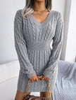 FJØRNA white cable-knit waist-hugging hip dress, stylish and fitted, with a cozy knitted texture, perfect for casual or chic looks.