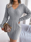 Grey cable-knit waist-hugging hip dress by FJØRNA, featuring a stylish and comfortable fit with a fitted silhouette.