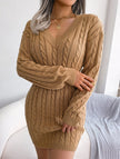 White cable-knit waist-hugging hip dress by FJØRNA, featuring a stylish fitted design and cozy knit texture.