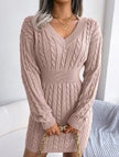 White cable-knit waist-hugging hip dress by FJØRNA, stylish and fitted, perfect for casual or semi-formal wear.