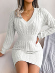 White FJØRNA cable-knit waist-hugging hip dress, stylish and form-fitting with a cozy knit texture.