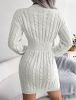 White cable-knit hip dress by FJØRNA featuring a waist-hugging fit and stylish design.