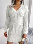 White cable-knit waist-hugging hip dress by FJØRNA, featuring a fitted design and stylish knit texture, perfect for casual wear