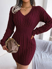 White cable-knit waist-hugging hip dress by FJØRNA, stylish and fitted for a modern look.