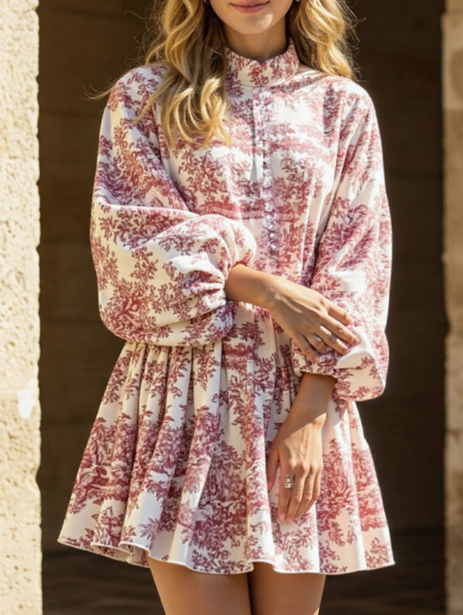 FJØRNA retro lace-up print white dress with vintage-inspired design, featuring a fitted silhouette and classic lace-up front.