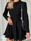 FJØRNA white French dress with round neck, waist lace patchwork, elegant design, showcasing the stylish dress front view.