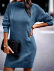 FJØRNA high-neck long-sleeved bodycon sweater dress in white, fitted style, shown on a model with a sleek, modern look.