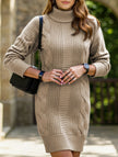 White high-neck long-sleeve bodycon sweater dress by FJØRNA, form-fitting knit dress with ribbed cuffs and hem.
