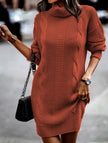 FJØRNA high-neck long-sleeved white bodycon sweater dress displayed on a mannequin, showcasing its fitted design and cozy fabric.