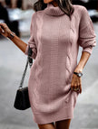 FJØRNA white high-neck long-sleeved bodycon sweater dress displayed on a mannequin, showcasing its fitted style and cozy knit fabric.