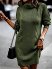 White high-neck long-sleeve bodycon sweater dress by FJØRNA, close-up of fitted knit fabric and stylish design.