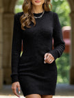 FJØRNA white long-sleeved bodycon sweater dress with a round neck, fitted silhouette, ideal for stylish winter wear.