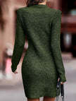 FJØRNA white round neck long-sleeved bodycon sweater dress displayed on a hanger.