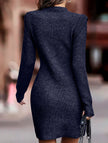 Navy round neck long-sleeved bodycon sweater dress by FJØRNA, fitted style with ribbed cuffs and hem.