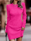 White FJØRNA long-sleeved bodycon sweater dress with a round neck, fitted design, and soft knit fabric.