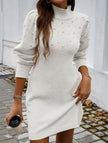 White FJØRNA long-sleeved sweater dress featuring a solid color design, fitted style, and soft knit fabric.
