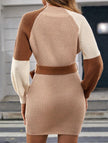 FJØRNA casual patchwork slim waist loose short dress in brown, perfect for casual wear or a relaxed wedding look.