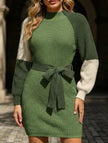 FJØRNA casual patchwork slim waist loose short dress in green, featuring a relaxed fit and stylish design for casual or wedding wear.