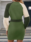 FJØRNA casual patchwork slim waist loose short dress in green, featuring a relaxed fit and stylish design for casual or wedding wear.