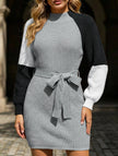 FJØRNA casual patchwork slim waist loose short dress in grey, perfect for casual wear or a relaxed wedding occasion.