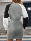 FJØRNA casual patchwork slim waist loose short dress in grey, perfect for casual or wedding occasions, featuring a relaxed fit and stylish design.