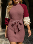 FJØRNA casual patchwork slim waist loose short dress in purple, perfect for casual wear or weddings, featuring a relaxed fit.
