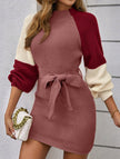 FJØRNA casual patchwork slim waist loose short dress in purple, ideal for casual or wedding occasions, featuring a relaxed fit and stylish design.