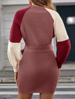 Purple FJØRNA casual patchwork slim waist loose short dress, perfect for casual wear or weddings, shown on a model.