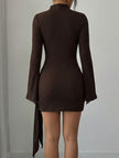 Dark brown solid color slim fit metal buckle dress by FJØRNA, featuring a sleek design and elegant fit.