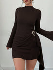 FJØRNA solid white slim fit dress with metal buckle, featuring a sleek design and clean silhouette.