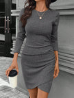 Grey knitted slim-fit long-sleeved dress by FJØRNA, featuring a stylish, cozy design perfect for fashionable winter wear.