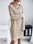 FJØRNA simple lace V-neck knit dress in white, featuring a flattering fit and delicate lace details, perfect for casual or elegant wear.