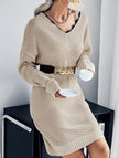 FJØRNA simple lace V-neck knit dress in white, featuring a classic design with delicate lace details and a flattering fit.