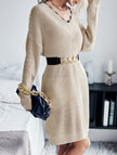 FJØRNA simple lace V-neck knit dress in white, featuring a classic design and delicate lace details.