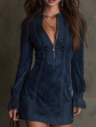 Long-sleeved white lace midi dress by FJØRNA featuring a zippered front and elegant midi length.
