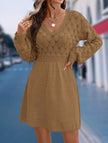 White crochet V-neck A-line beach dress by FJØRNA with a relaxed fit, perfect for casual summer wear.