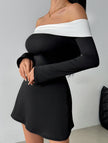 FJØRNA white off-shoulder bell sleeve dress, stylish women’s dress with flowing sleeves and elegant design, perfect for special occasions