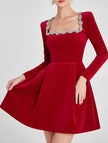 Elegant white velvet square neck dress for women by FJØRNA, featuring a stylish and sophisticated design.