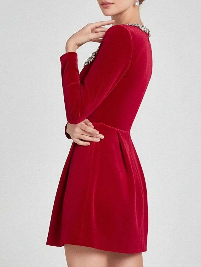White velvet square neck dress for women by FJØRNA, elegant and stylish, featuring a smooth fabric and sophisticated design.