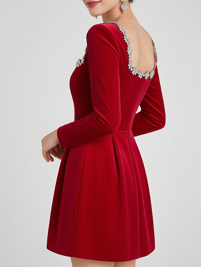Elegant white velvet square neck dress for women by FJØRNA, showcasing a stylish and sophisticated design.