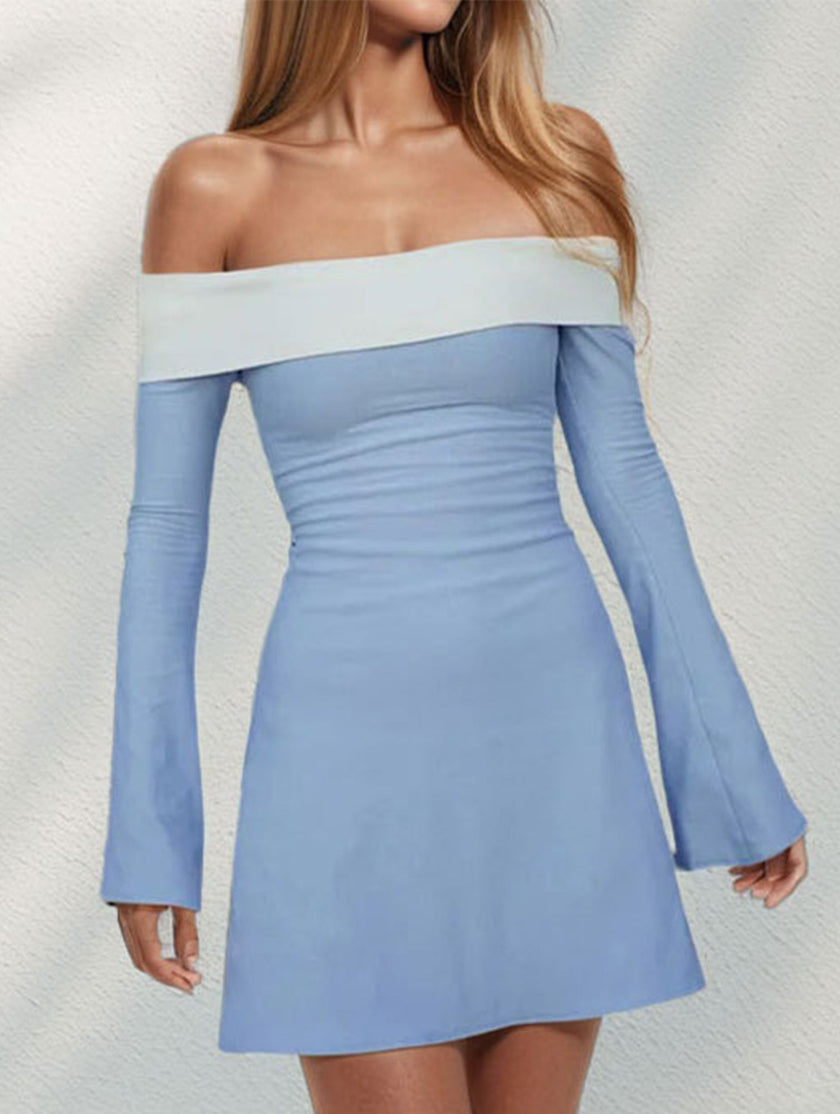 FJØRNA women's white slim-fit shoulder waist dress, stylish and elegant, featuring a fitted design for a flattering silhouette.