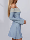 FJØRNA white shoulder slim-fit waist dress for women, stylish and elegant, shown in a sleek design on a model.