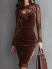 FJØRNA white sheer lace V-neck slim fit dress, elegant and stylish, with intricate lace details and a fitted silhouette.