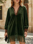 White color-blocked loose-fitting tassel dress for women by FJØRNA, featuring stylish tassel details and relaxed fit.