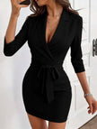 Elegant white FJØRNA women’s suit collar dress, slim-fitting style, showcasing a sleek and sophisticated look.