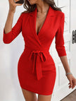 White slim-fitting suit collar dress for women by FJØRNA, featuring elegant design and tailored fit.