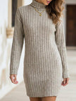 FJØRNA brushed striped white turtleneck long-sleeved dress with a stylish design, perfect for casual or semi-formal wear.